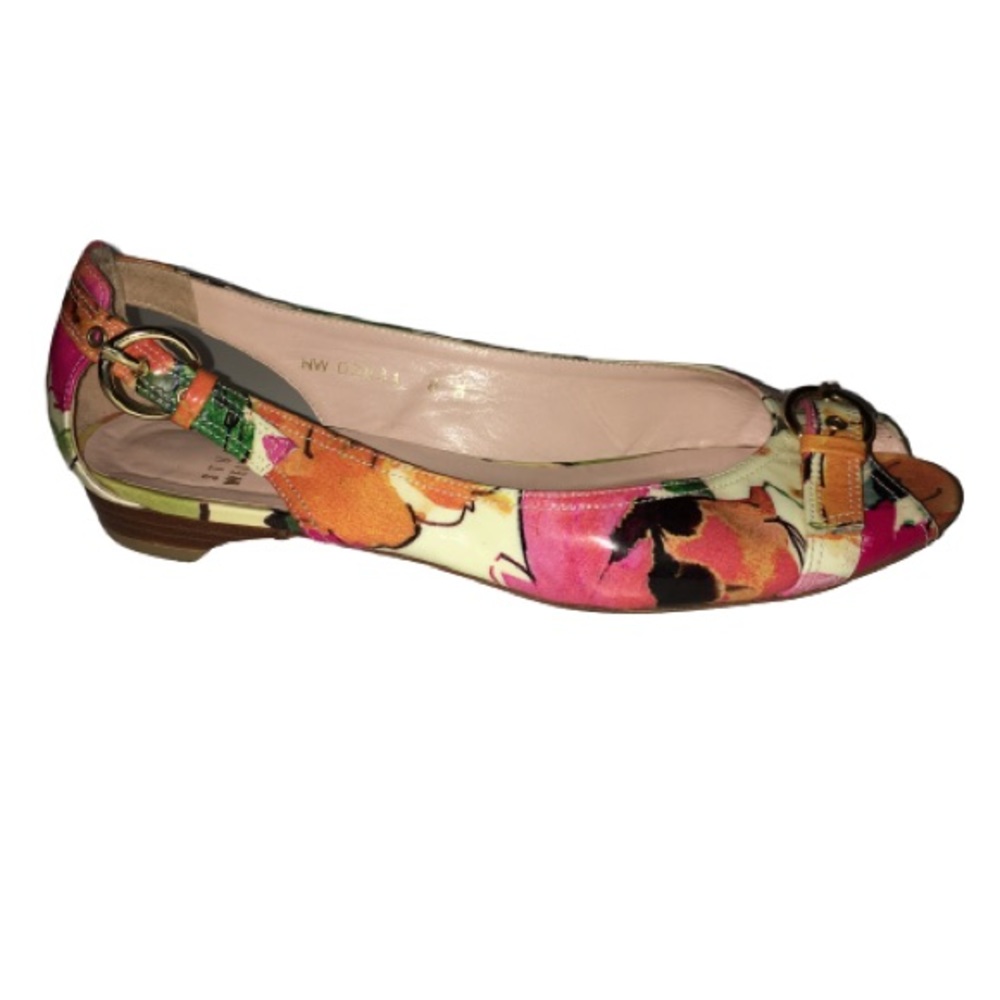 Stuart Weitzman Floral Peep Toe Ballet Flats 8